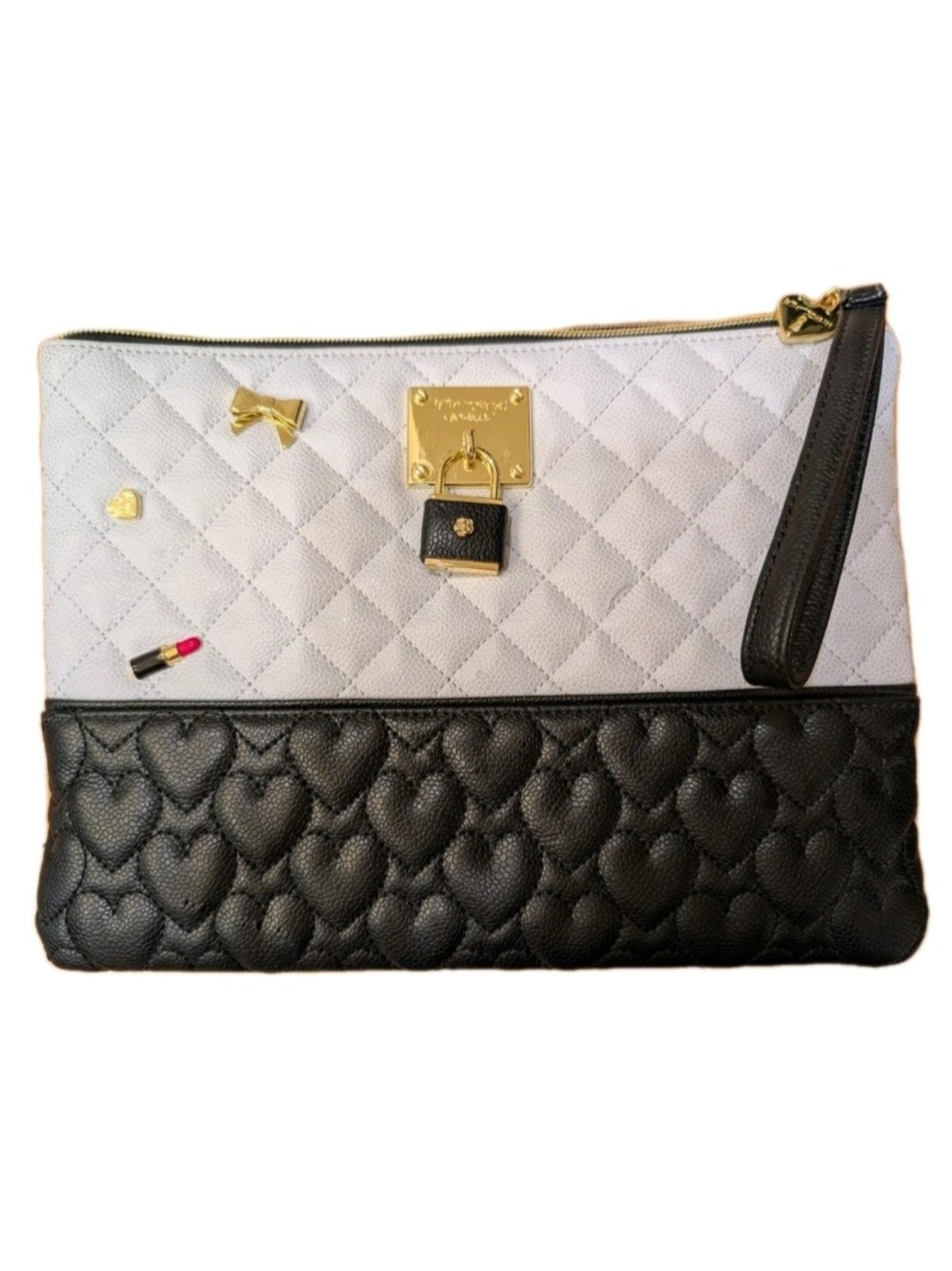 Betsey Johnson Pin Pouch Minty Blue Faux Leather Quilted Bag BG74900 NWT